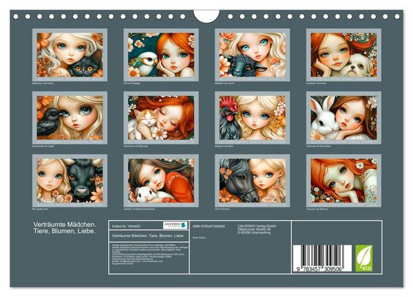 Produktbild: Vertr&auml;umte M&auml;dchen. Tiere, Blumen, Liebe. (Wandkalender 2026 DIN A4 quer), CALVENDO Monatskalender