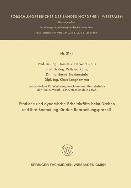 Produktbild: Statische und dynamische Schnittkr&auml;fte beim Drehen und ihre Bedeutung f&uuml;r den Bearbeitungsproze&szlig;