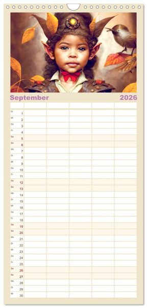 Produktbild: Familienplaner 2026 - Elfen Kinder - Die zauberhafte Welt der kleinen Elfen mit 5 Spalten (Wandkalender, 21 x 45 cm) CALVENDO