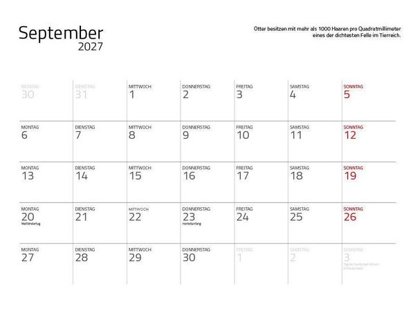 Produktbild: Otter Kalender 2027 Wandkalender Eintragkalender