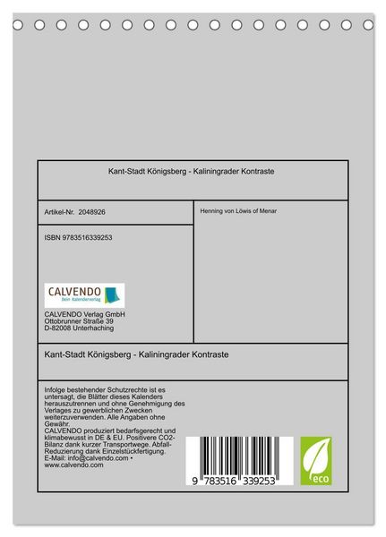 Produktbild: Kant-Stadt K&ouml;nigsberg - Kaliningrader Kontraste (Tischkalender 2026 DIN A5 hoch), CALVENDO Monatskalender
