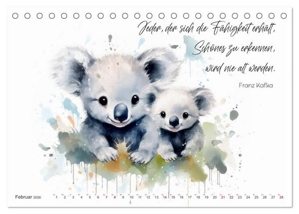 Produktbild: MOTIVATION Spr&uuml;che mit s&uuml;&szlig;en Tierkindern (Tischkalender 2026 DIN A5 quer), CALVENDO Monatskalender