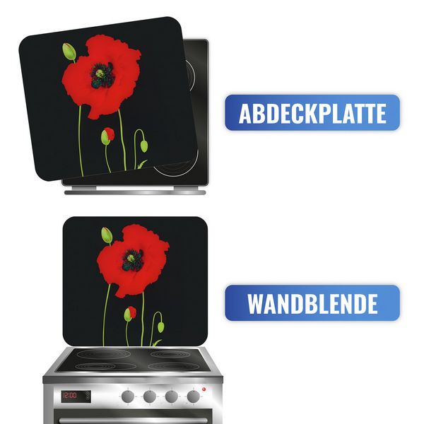 Produktbild: Multi-Platte Mod. Mohn, Spritzschutz, Herdblende, Schneidbrett
