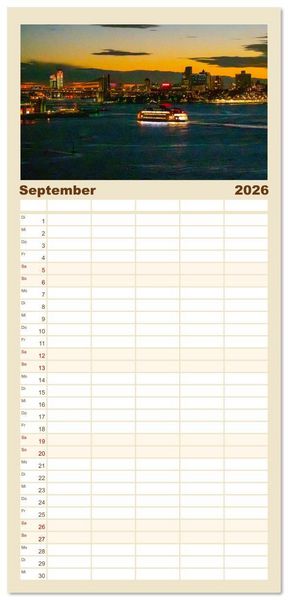 Produktbild: Familienplaner 2026 - Sehnsuchtsh&auml;fen in der Nacht mit 5 Spalten (Wandkalender, 21 x 45 cm) CALVENDO