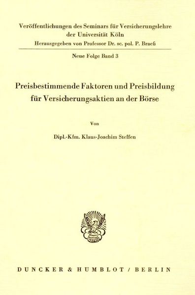Produktbild: Preisbestimmende Faktoren und Preisbildung f&uuml;r Versicherungsaktien an der B&ouml;rse.