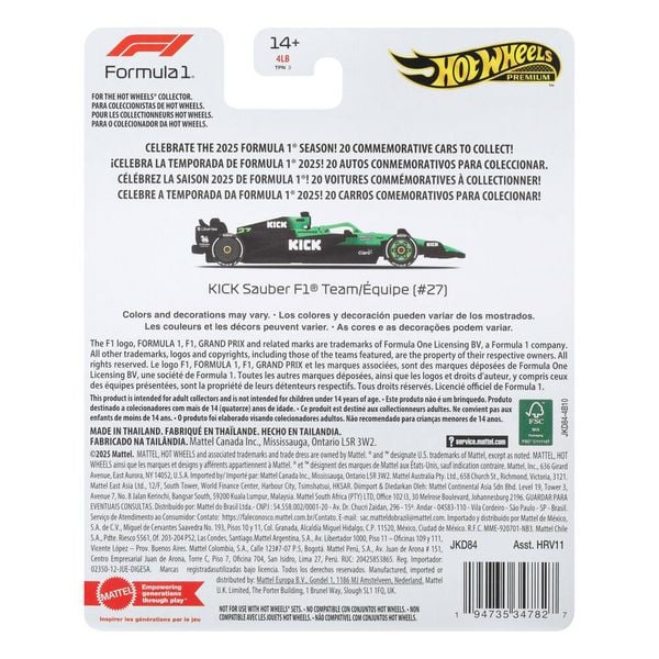 Produktbild: Hot Wheels Premium F1 - Team Sauber Driver 1