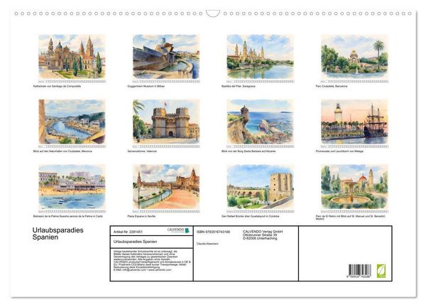 Produktbild: Urlaubsparadies Spanien (Wandkalender 2026 DIN A2 quer), CALVENDO Monatskalender