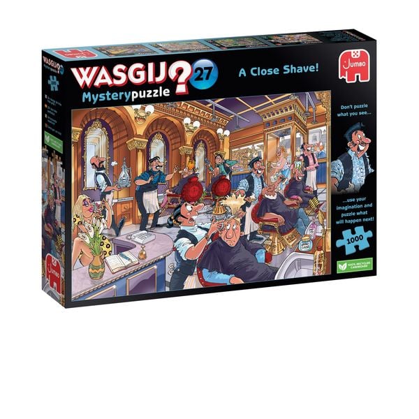 Produktbild: Jumbo 1110100593 - Wasgij Mystery 27, A Close Shave!, Um Haaresbreite!, Comic-Puzzle, 1000 Teile