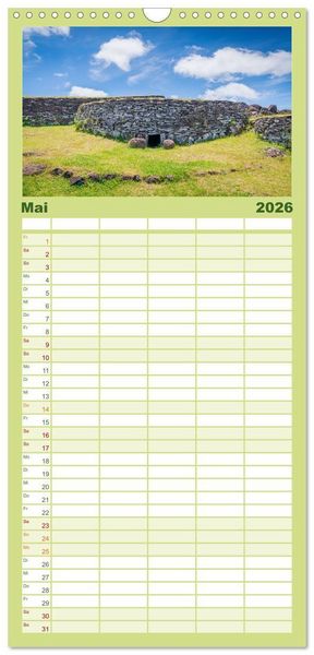 Produktbild: Familienplaner 2026 - Die Osterinsel &ndash; Mythen, Moai und wilde Sch&ouml;nheit mit 5 Spalten (Wandkalender, 21 x 45 cm) CALVENDO