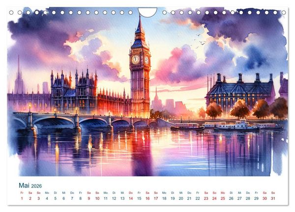 Produktbild: Sehensw&uuml;rdigkeiten in Aquarell (Wandkalender 2026 DIN A4 quer), CALVENDO Monatskalender