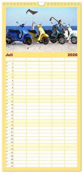 Produktbild: Familienplaner 2026 - Vespa Liebe mit 5 Spalten (Wandkalender, 21 x 45 cm) CALVENDO