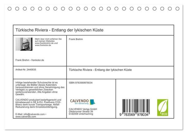 Produktbild: T&uuml;rkische Riviera - Entlang der lykischen K&uuml;ste (Tischkalender 2027 DIN A5 quer), CALVENDO Monatskalender