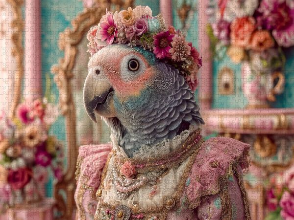 Produktbild: CALVENDO Puzzle K&ouml;niglicher Papagei mit Blumenkrone | 1000 Teile Lege-Gr&ouml;&szlig;e 64x48cm Foto-Puzzle f&uuml;r gl&uuml;ckliche Stunden