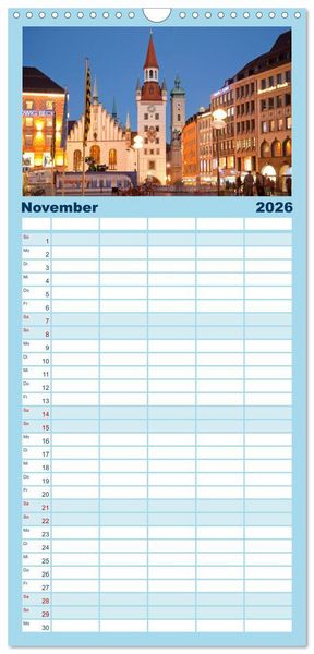 Produktbild: Familienplaner 2026 - Abend in M&uuml;nchen mit 5 Spalten (Wandkalender, 21 x 45 cm) CALVENDO