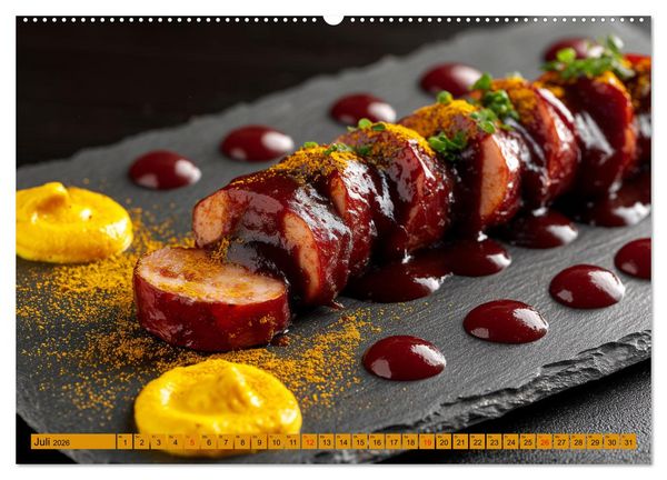 Produktbild: Currywurst Kalender - Das Berliner Kultgericht f&uuml;r Fleischliebhaber (Wandkalender 2026 DIN A2 quer), CALVENDO Monatskalender