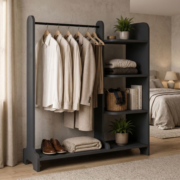 Produktbild: Holz Kleiderst&auml;nder mit Regal & Stange Lempu L