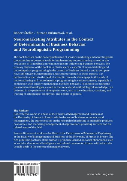 Produktbild: Neuromarketing Attributes in the Contex of Determinants of Business Behavior and Neurolinguistic Programming