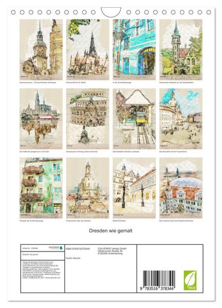 Produktbild: Dresden wie gemalt (Wandkalender 2026 DIN A4 hoch), CALVENDO Monatskalender