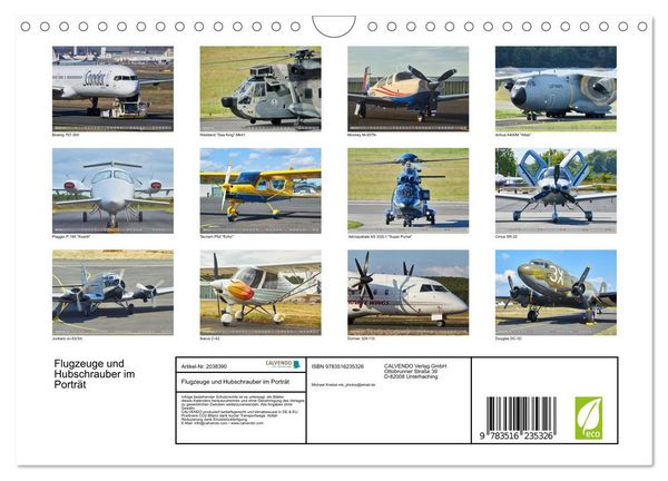 Produktbild: Flugzeuge und Hubschrauber im Portr&auml;t (Wandkalender 2026 DIN A4 quer), CALVENDO Monatskalender