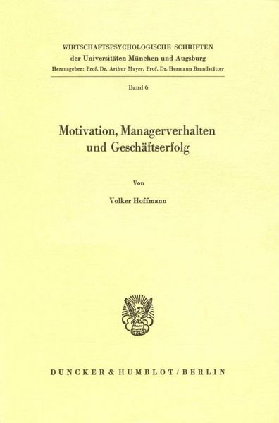 Produktbild: Motivation, Managerverhalten und Gesch&auml;ftserfolg.