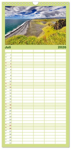 Produktbild: Familienplaner 2026 - Island - Spektakul&auml;re Landschaft aus Feuer, Wasser und Eis mit 5 Spalten (Wandkalender, 21 x 45 cm) CALVENDO