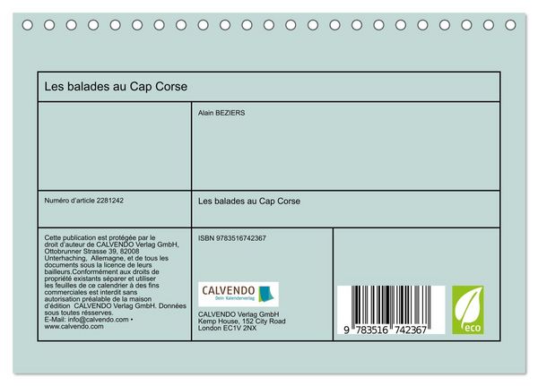 Produktbild: Les balades au Cap Corse (Calendrier de bureau 2026 DIN A5 vertical), CALVENDO calendrier mensuel