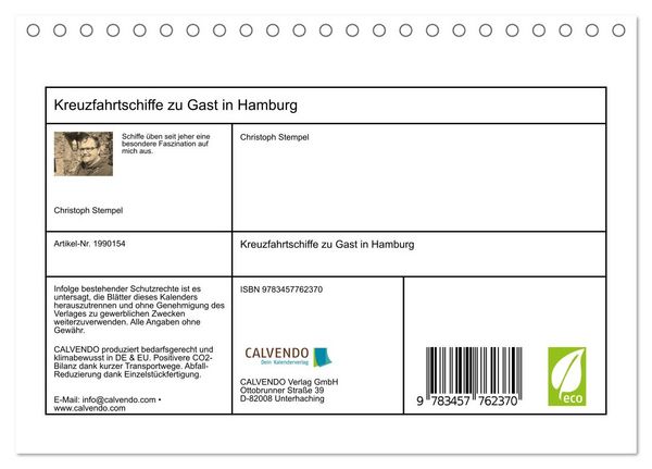Produktbild: Kreuzfahrtschiffe zu Gast in Hamburg (Tischkalender 2026 DIN A5 quer), CALVENDO Monatskalender
