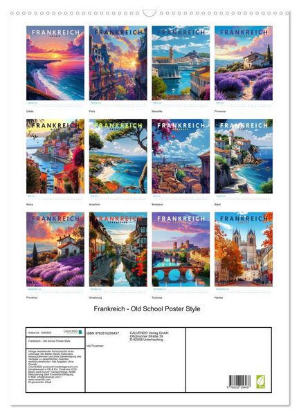 Produktbild: Frankreich - Old School Poster Style (Wandkalender 2026 DIN A2 hoch), CALVENDO Monatskalender