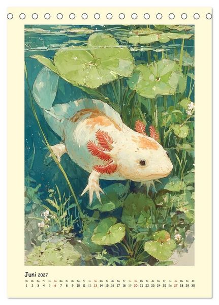 Produktbild: Axolotl im Licht. Lurche zwischen Bl&uuml;ten, Pflanzen und Fantasie (Tischkalender 2027 DIN A5 hoch), CALVENDO Monatskalender