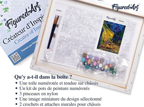 Produktbild: FiguredArt PN928-Y - Malen nach Zahlen, Caf&eacute; Van Gogh, Leinen-Keilrahmen (40x50cm), Malset, Paint by Numbers