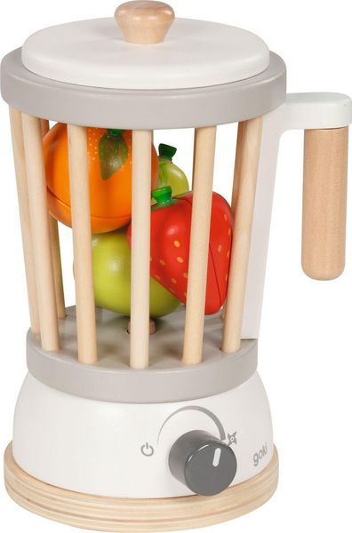 Goki 51505 - Standmixer, inkl. Obst mit Klettverbindung, Holz, Zubehör für Kinderküche