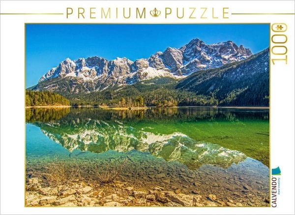 Produktbild: CALVENDO Puzzle Das Wettersteingebirge spiegelt sich vollst&auml;ndig im Eibsee | 1000 Teile Lege-Gr&ouml;&szlig;e 64x48cm Foto-Puzzle f&uuml;r gl&uuml;ckliche Stunden