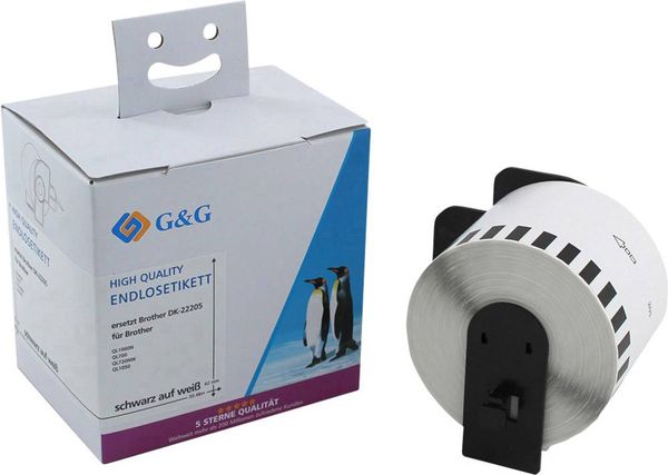 G&G Etiketten Rolle Kompatibel ersetzt Brother DK-22205 62 mm x 30.48 m Papier Weiß 1 St. Permanent haftend Universal-Et