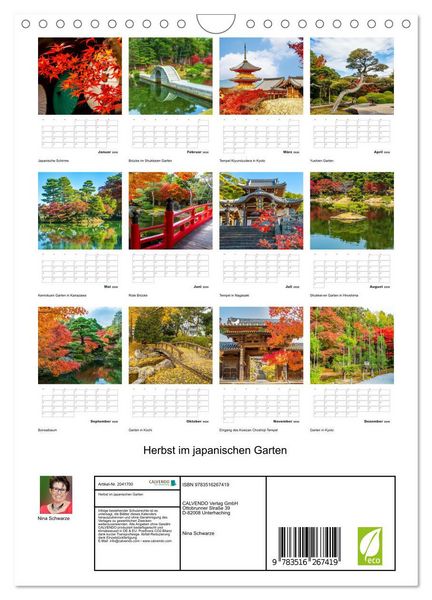 Produktbild: Herbst im japanischen Garten (Wandkalender 2026 DIN A4 hoch), CALVENDO Monatskalender