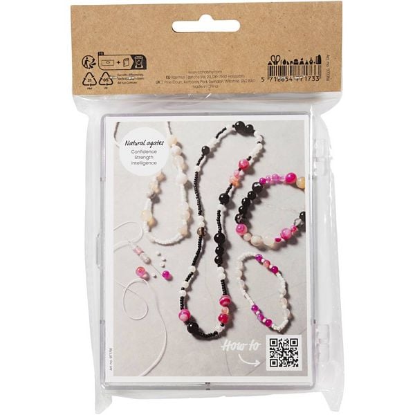Produktbild: Creativ Company Kreativ Mix Schmuck, Achate, Gr&ouml;&szlig;e 2,6-10 mm, Lochgr&ouml;&szlig;e 0,8-1,8 mm, Beige, Schwarz, Pink, Perlmuttwei&szlig;