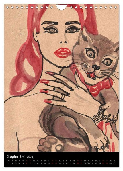 Produktbild: Kesse Mietzen - Burlesque cats II - mit flotten Linien gezeichnete Pin-up Katzen (Wandkalender 2025 DIN A4 hoch), CALVENDO Monatskalender