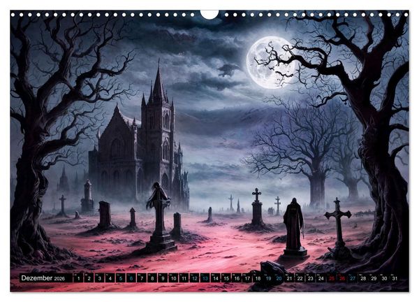 Produktbild: Finsternis der Vampire - Mystischer d&uuml;sterer Fantasy Kalender (Wandkalender 2026 DIN A3 quer), CALVENDO Monatskalender