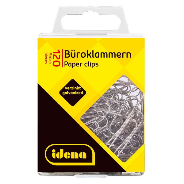 Produktbild: Idena B&uuml;roklammern aus Metall verzinkt silber 120 St&uuml;ck H&auml;ngebox