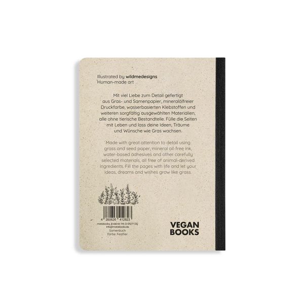 Produktbild: Notizbuch A6 blanko aus Graspapier mit Samenpapier-Cover &ndash; Samenbuch &ndash; Farbe: Feather &ndash; matabooks