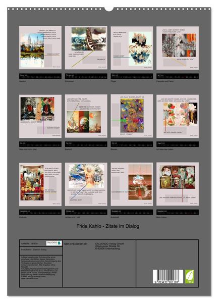 Produktbild: Frida Kahlo - Zitate im Dialog (hochwertiger Premium Wandkalender 2025 DIN A2 hoch), Kunstdruck in Hochglanz