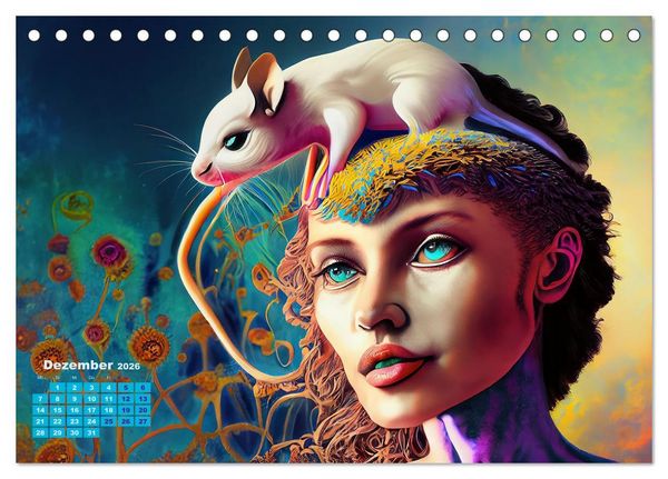 Produktbild: Fantasy Tier Frauen Portraits (Tischkalender 2026 DIN A5 quer), CALVENDO Monatskalender
