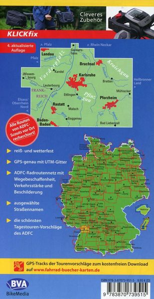 Produktbild: ADFC-Regionalkarte Karlsruhe und Umgebung,1:50.000, reiß- und wetterfest, GPS-Tracks Download