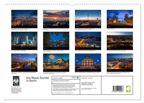 Produktbild: Die Blaue Stunde in Berlin (hochwertiger Premium Wandkalender 2026 DIN A2 quer), Kunstdruck in Hochglanz