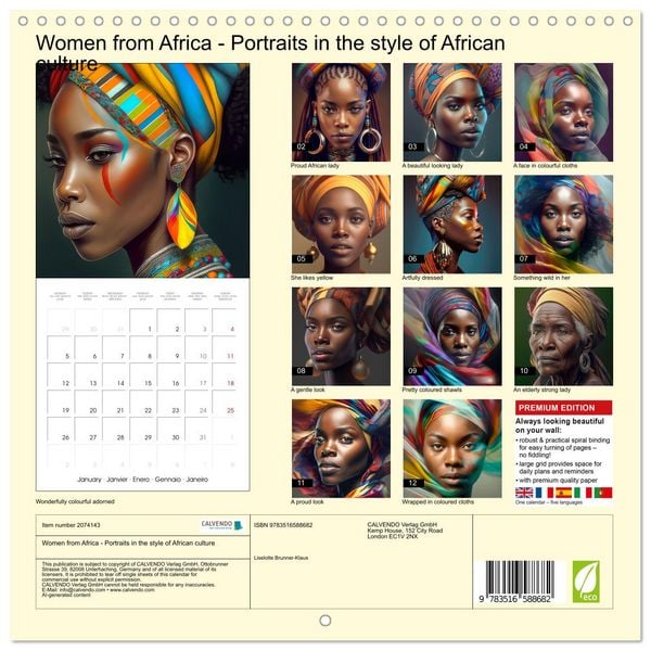 Produktbild: Women from Africa - Portraits in the style of African culture (Wall Calendar 2026 12 &times; 12 Inch) CALVENDO 12 Month Wall Calendar