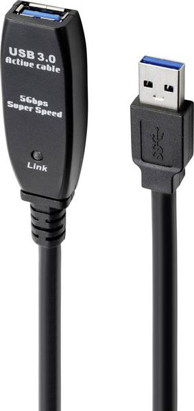 Produktbild: Renkforce USB-Kabel USB 3.2 Gen1 USB-A Stecker, USB-A Buchse 20.00 m Schwarz Aktiv mit Signalverst&auml;rkung RF-4598350
