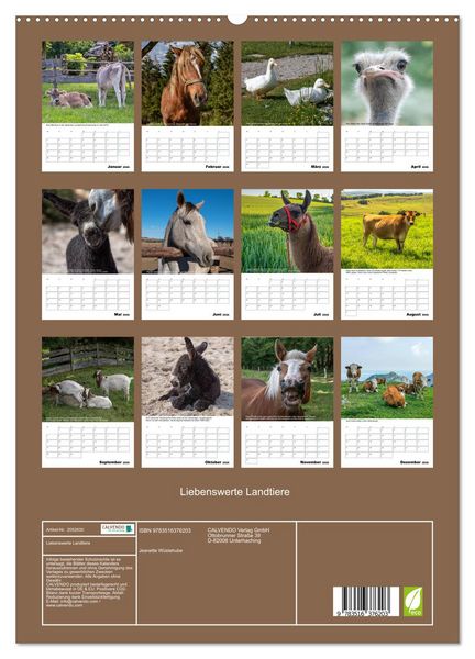 Produktbild: Liebenswerte Landtiere (Wandkalender 2026 DIN A2 hoch), CALVENDO Monatskalender