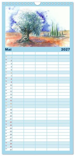 Produktbild: Familienplaner 2027 - Toskana Aquarelle mit 5 Spalten (Wandkalender, 21 x 45 cm) CALVENDO