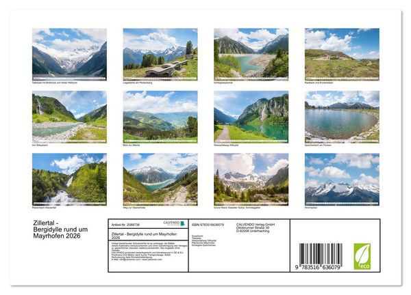 Produktbild: Zillertal - Bergidylle rund um Mayrhofen 2026 (Wandkalender 2026 DIN A4 quer), CALVENDO Monatskalender
