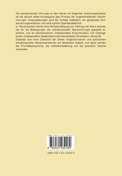 Produktbild: Untersuchungen zur extrakorporalen Nierenchirurgie, Nierenperfusion und Autotransplantation