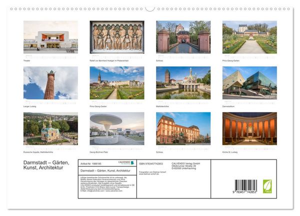 Produktbild: Darmstadt &ndash; G&auml;rten, Kunst, Architektur (hochwertiger Premium Wandkalender 2026 DIN A2 quer), Kunstdruck in Hochglanz